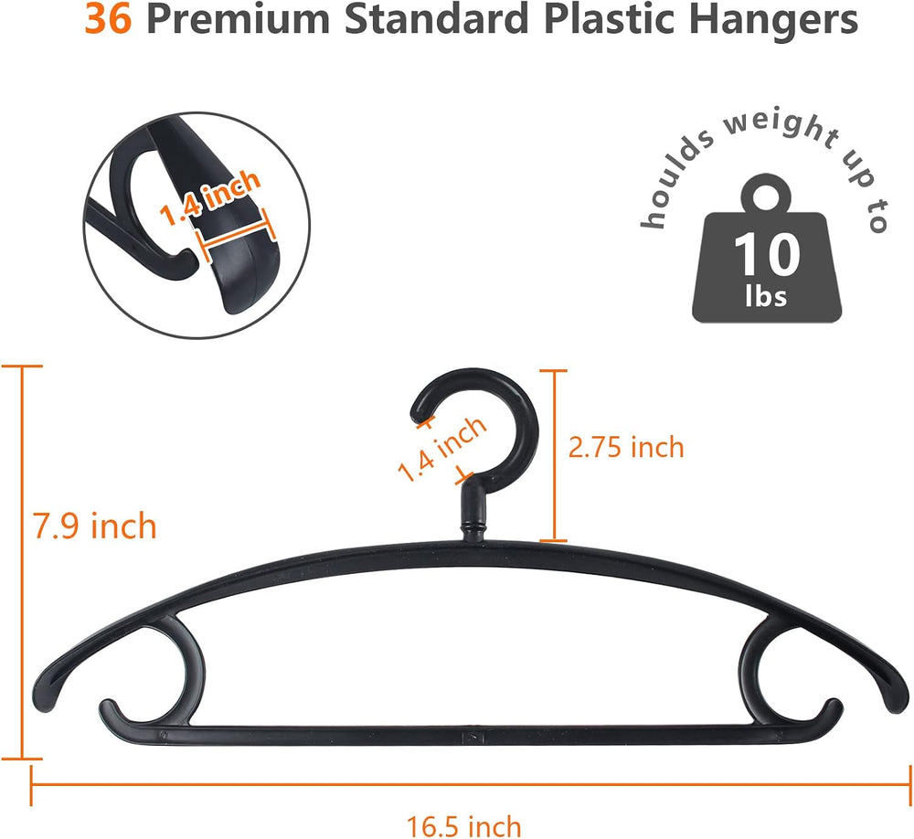 DEDU Plastic Clothes Hangers 36 Pack, Extra Thick Wide Shoulder Coat Hangers ...