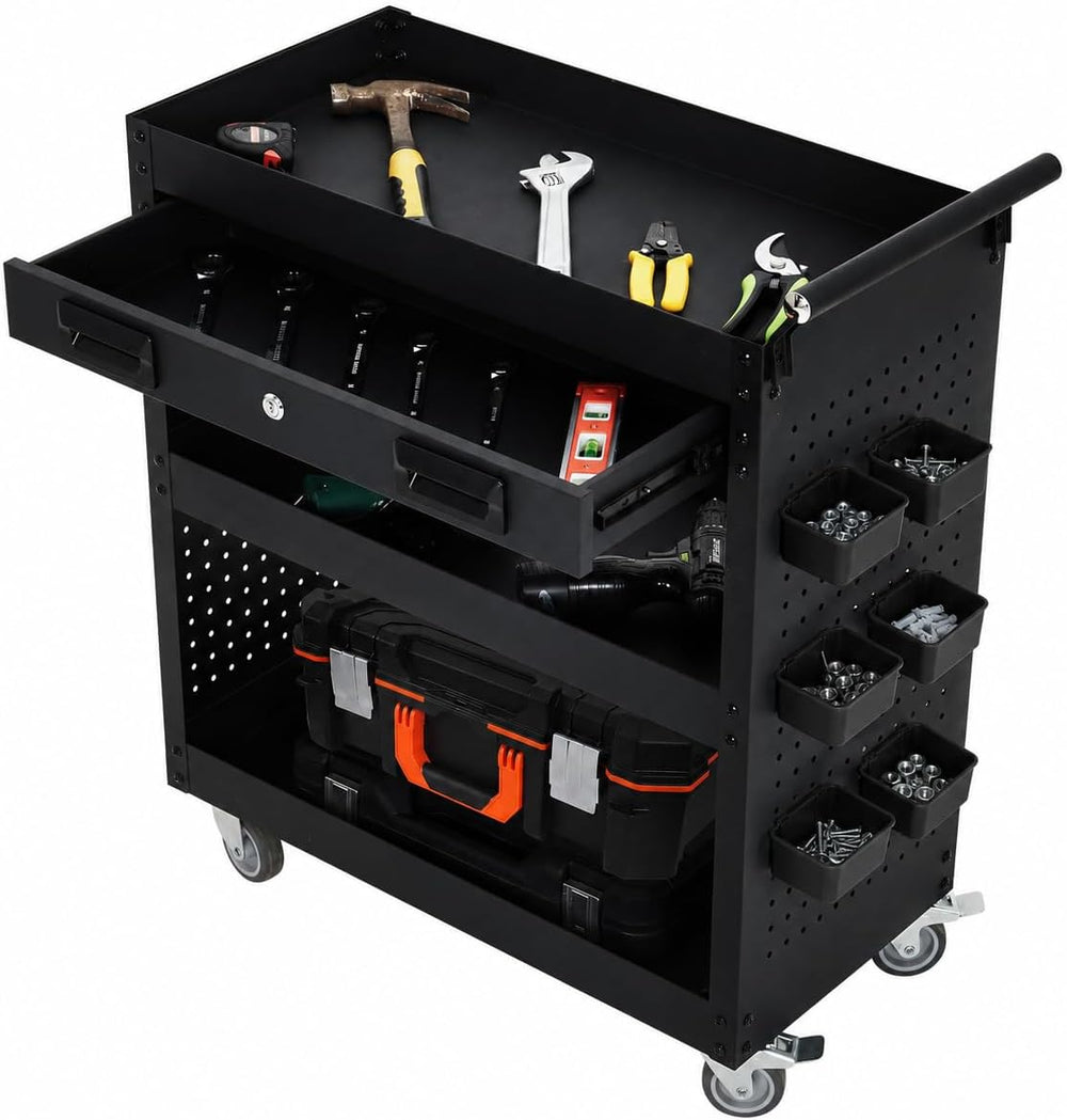 Garvee 27 Inch Rolling Tool Cart on Wheels, 3 Tier Steel Utility Tool Cabinet...