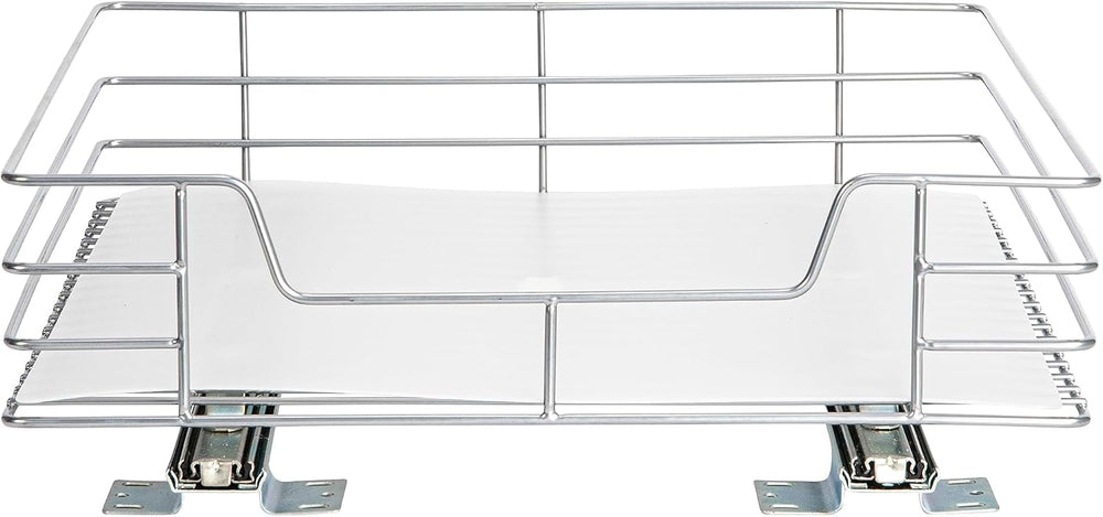 Household Essentials Brushed Steel Pull-Out Pantry Organizer with Plastic Lin...