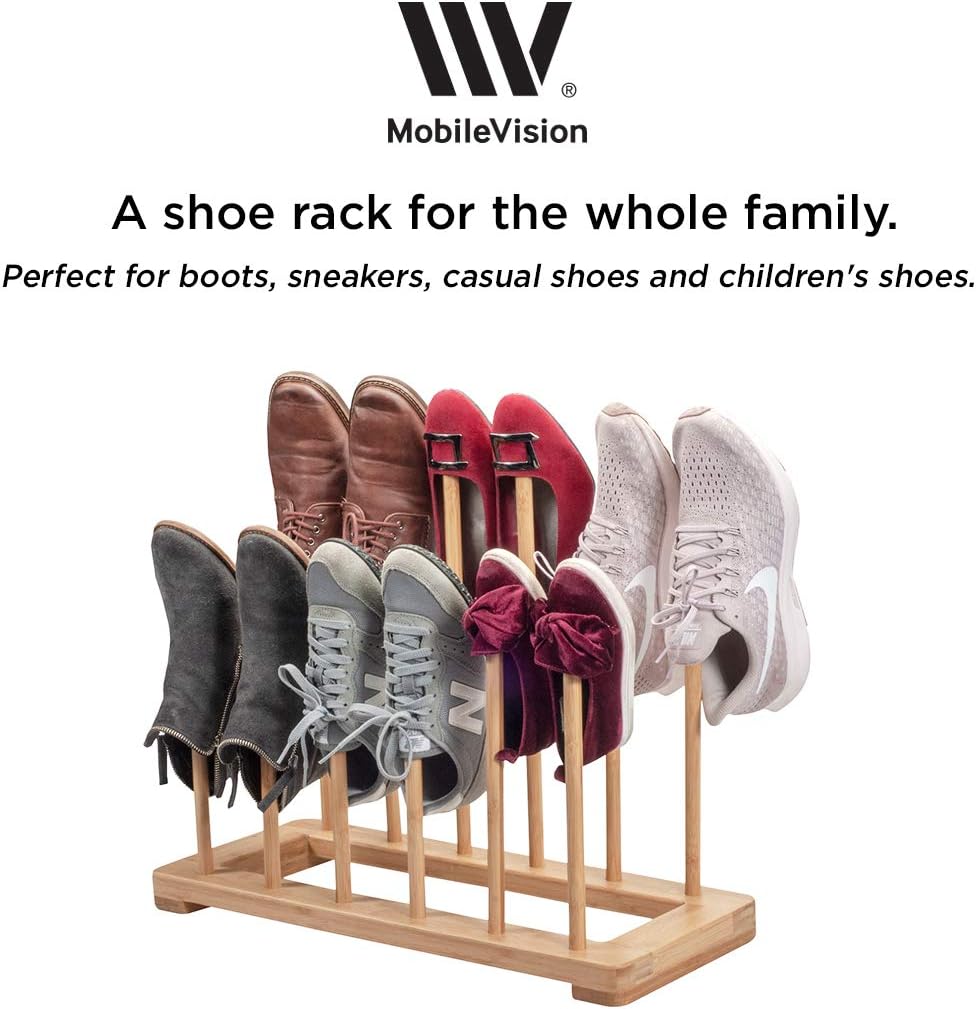 MobileVision Bamboo Boot Rack Free Standing Shoe Organizer, Holds 6 Pairs, St...