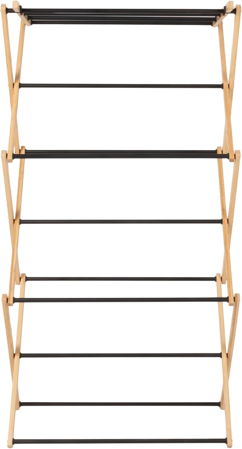 Household Essentials Bamboo Folding Clothes Drying Rack, Compact Upscale Laun...
