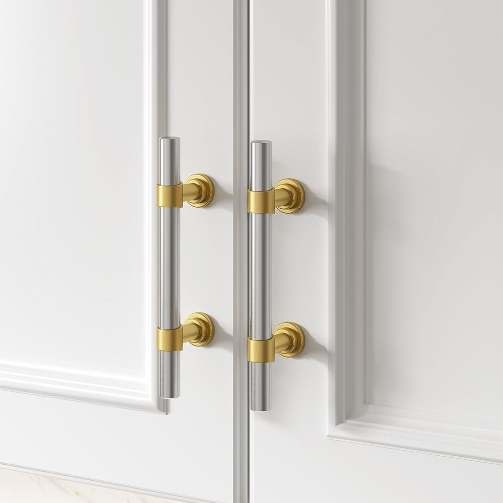 homdiy 10 Pack 3 Inch Hole Center Brushed Nickel and Gold Cabinet Pulls