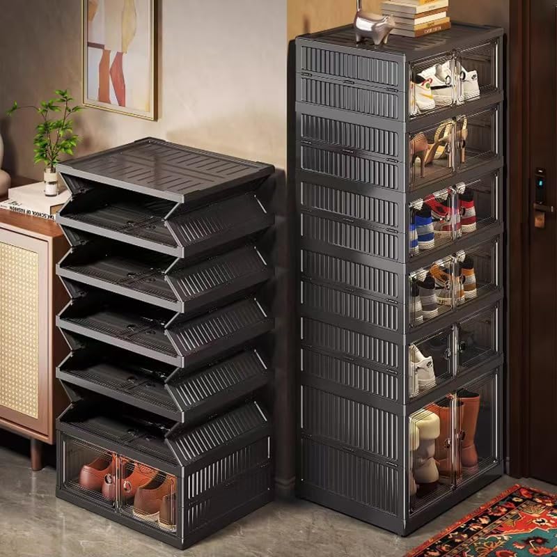 Foldable Shoe Storage Cabinet with Clear Magnetic Doors, 6-Tier No-Assembly S...