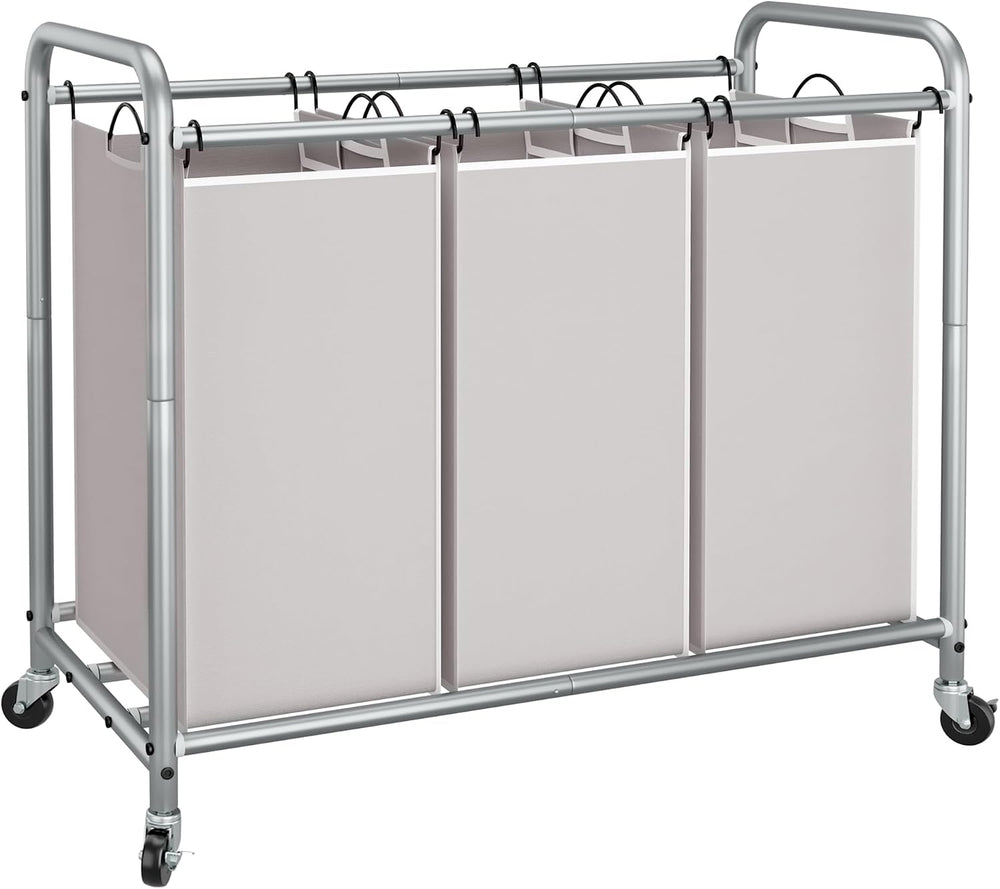 STORAGE MANIAC 3 Section Laundry Sorter, 35.6 Gal (135 L) Laundry Hamper Cart...