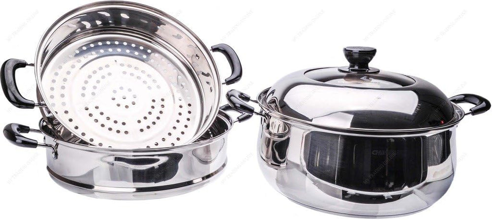 M.V. Trading S7330A Stainless Steel 3-Tier Steamer, Clad Base and Induction R...