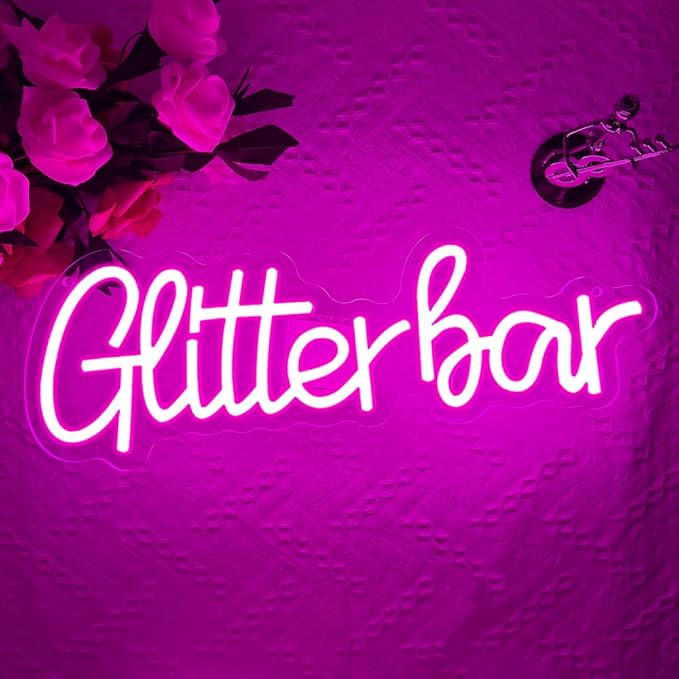 Glitter Bar Neon Sign,Bar Signs for Home Bar Decor,Led Bar Sign for Wedding,B...
