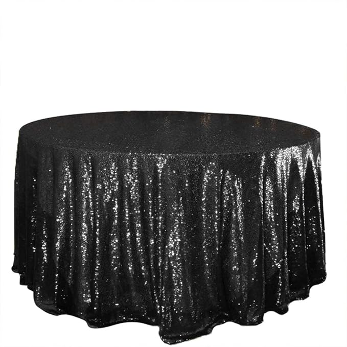 JYFLZQ Black Sequin Tablecloth - 90" Round Sparkly Glitter Metallic Tabl...