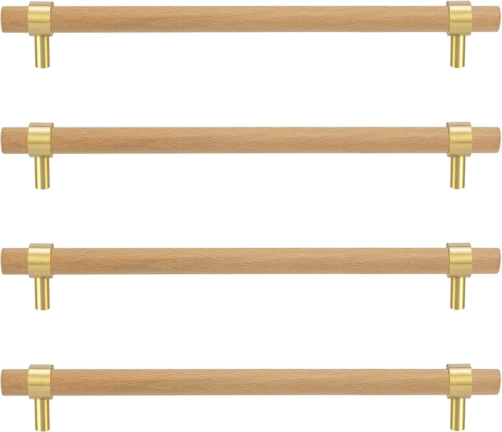 Adjustable Drawer Pulls Natural Wood and Brass Cabinet Handles for Kitchen Cu...