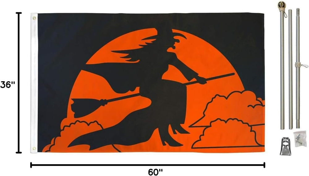 Halloween Witch House Flag & Pole Kit - Perfect for Halloween Decorations...