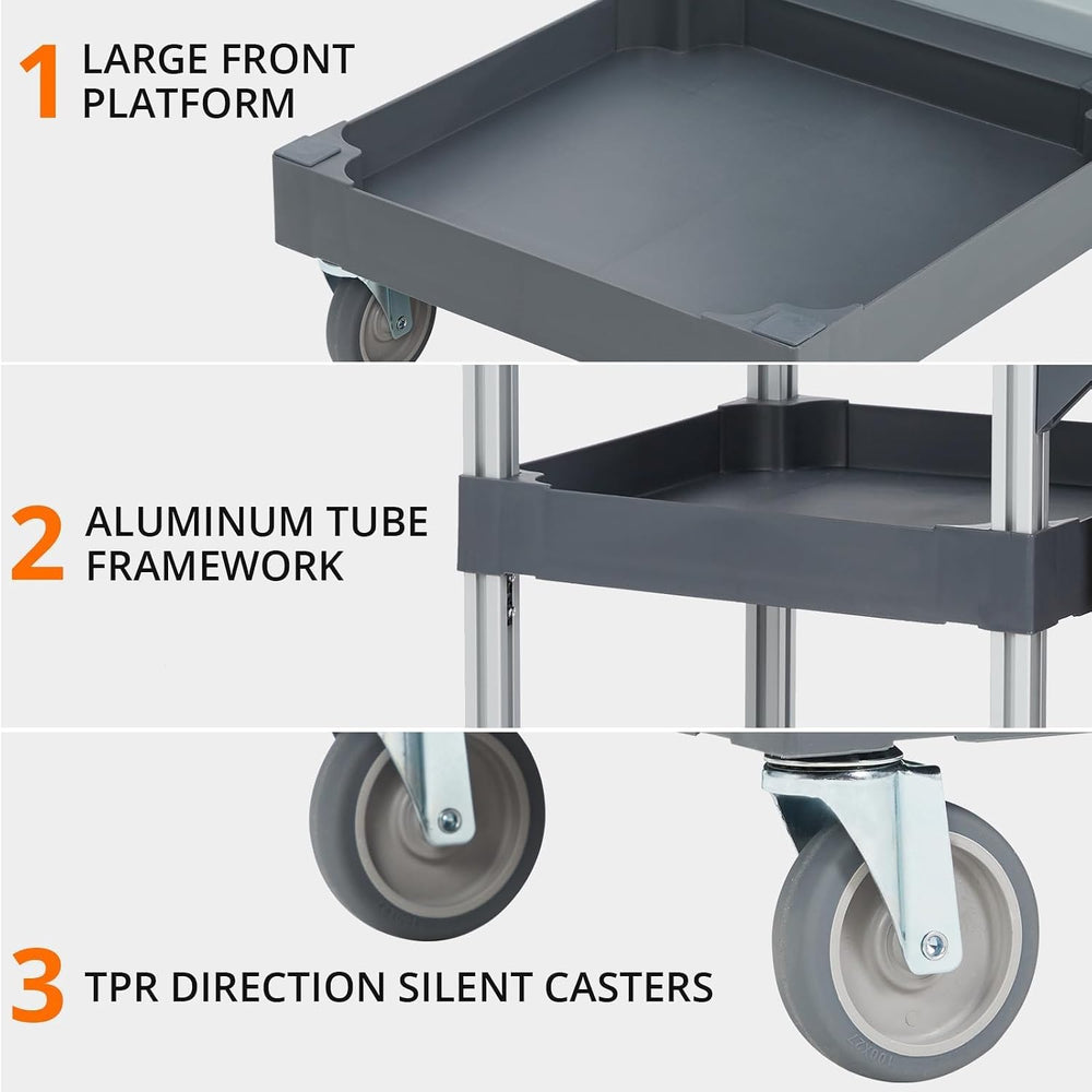 Commercial Janitorial Cart with Wheels, 3 Shelf Cleaning Trolley Cart with 16...