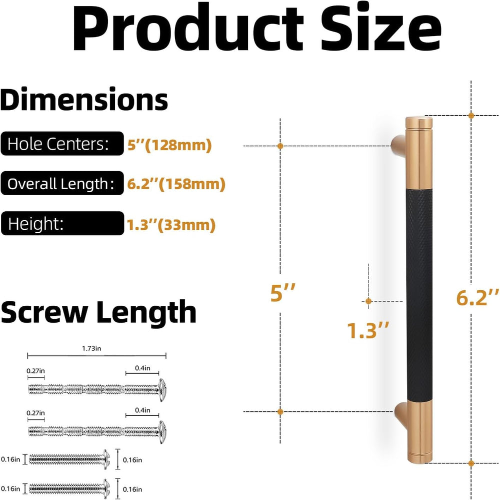 10 Pack Matte Black and Champagne Bronze Cabinet Pulls knurled 5 Inch Hole Ce...