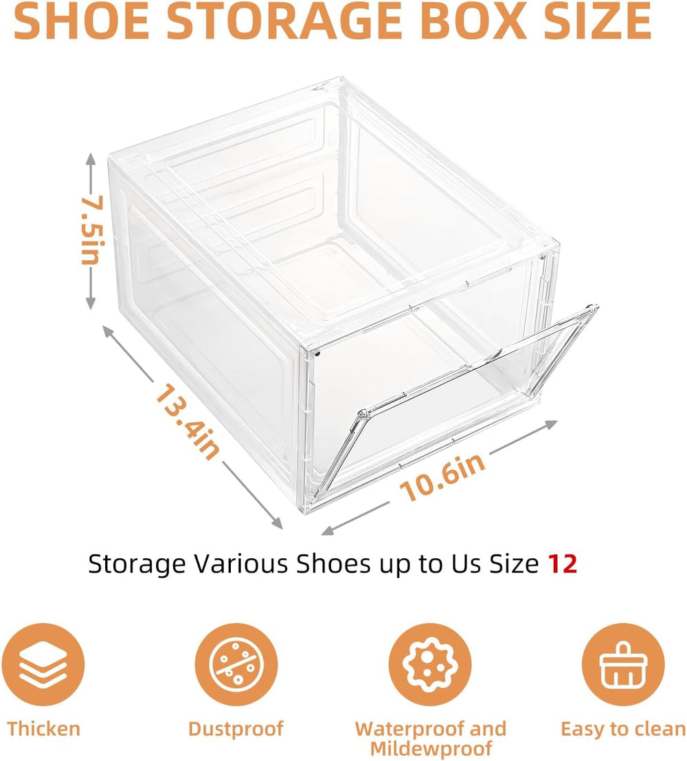 Large Shoe Boxes Clear Plastic Stackable,Drop Front Shoe Box with Clear Door,...