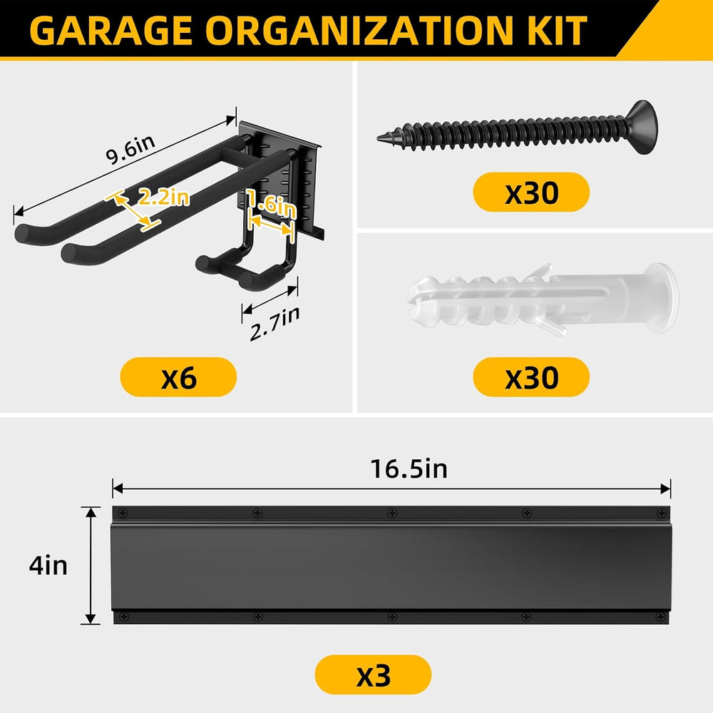 49.5 Inch Garage Tool Organizer, 6 Double-layer Hooks, Holds 440lbs