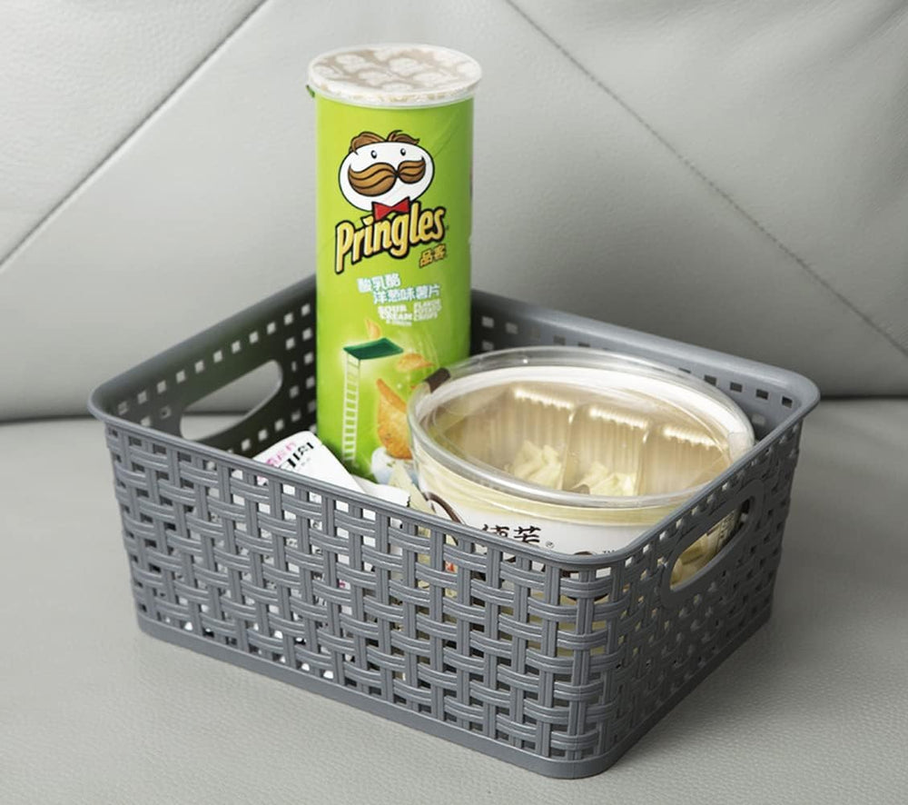 Grey Plastic Weave Storage Basket, 12-Pack Woven Gray Basket Organizer for Ki...