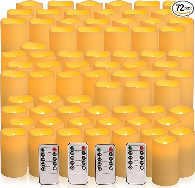 Set of 72 Waterproof Outdoor Flameless Candles, LED Candles with 4 Remote and...