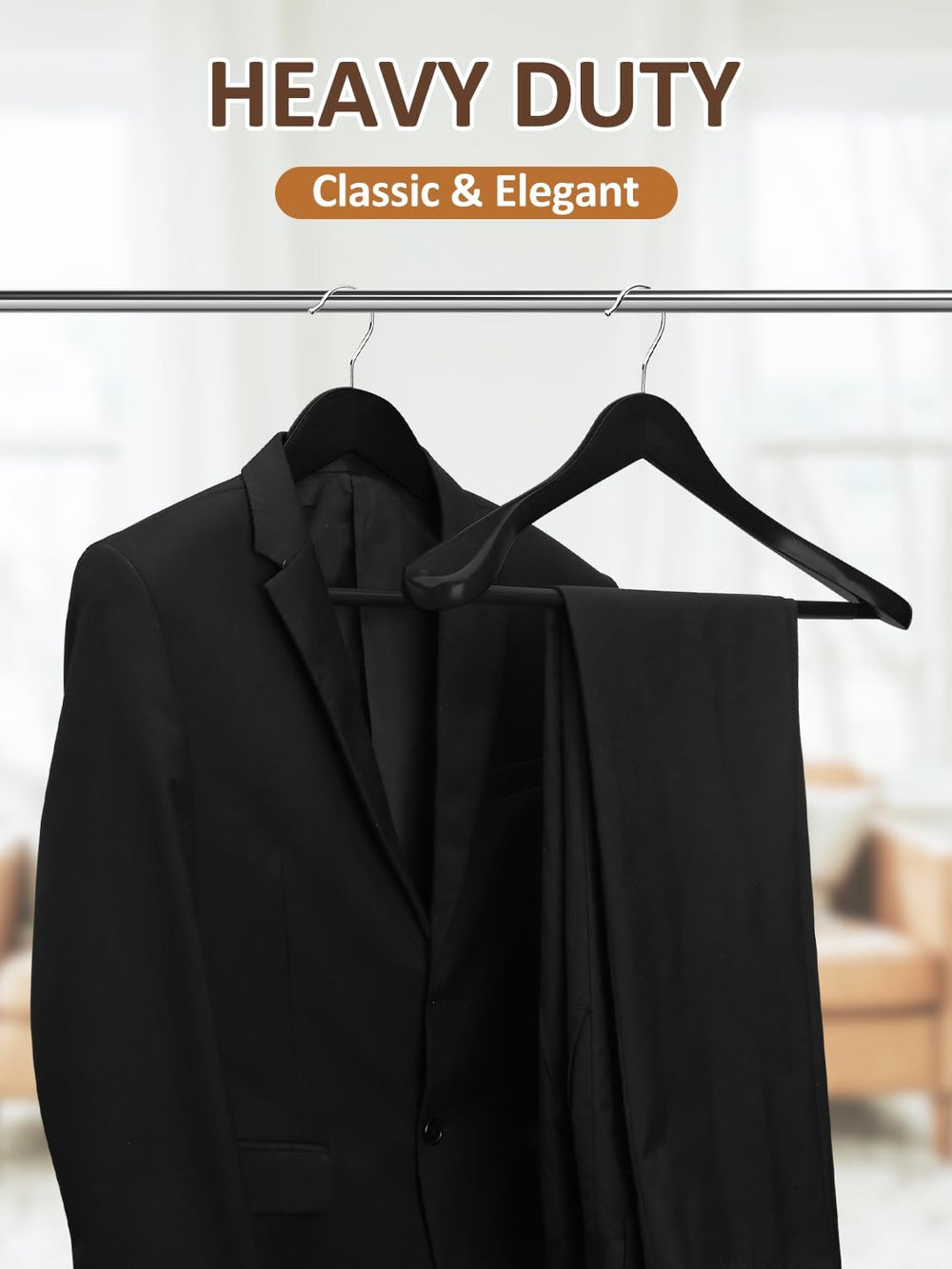 AMKUFO Wide Shoulder Wooden Hangers 8 Pack Coat Hangers with Non Slip Pants B...