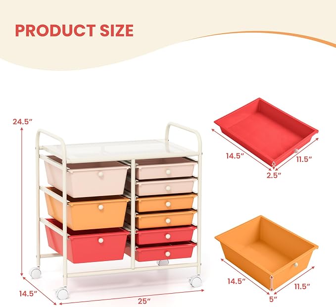 GOFLAME 9-Drawer Rolling Storage Cart, Mobile Utility Cart