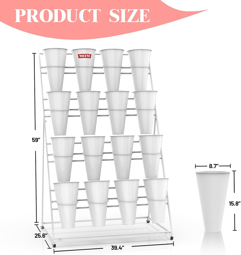Flower Display Stand with Buckets, 4 Layers 16 PCS Buckets Plant Stand with W...