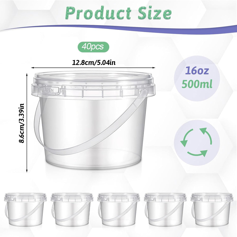 40 Pcs 16oz Clear Plastic Buckets with Handles and Lids, 16oz Mini Drinking B...