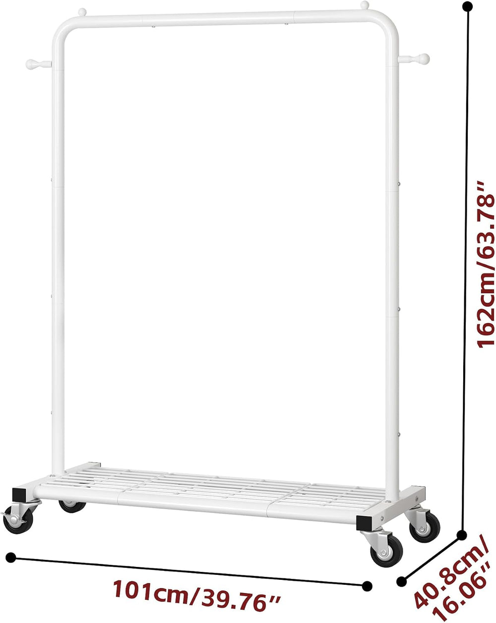 Sywhitta Metal Clothing Rack on Wheels with Mesh Shelf, for Clothes,White