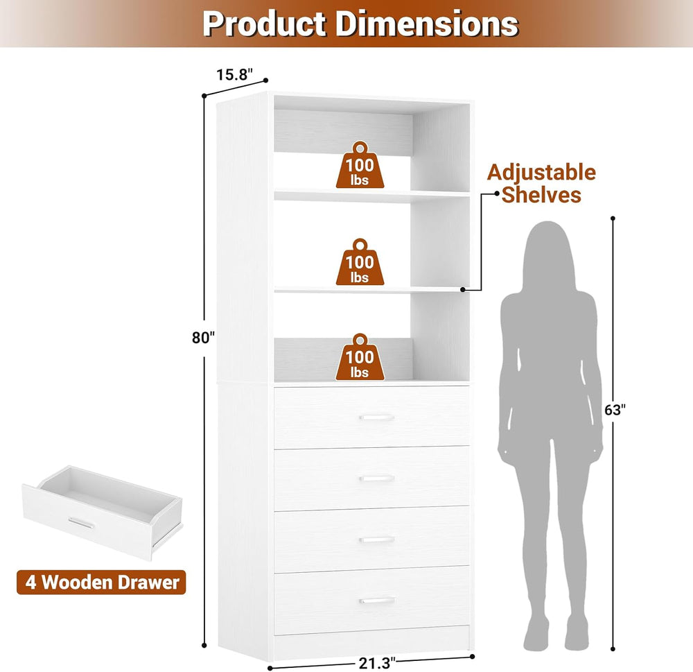 Aheaplus Closet Drawers Organizer System, 21.3" Wood Closet System with ...
