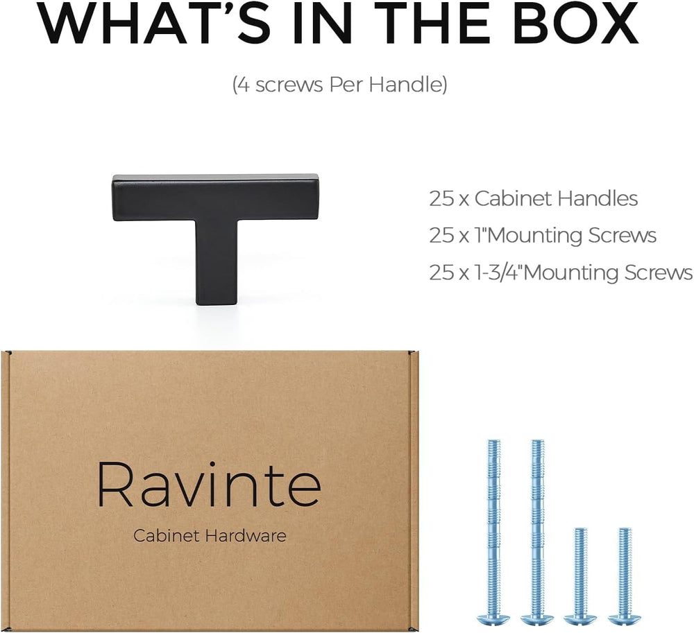 Ravinte Matte Black Cabinet Handles Solid Cabinet Pulls Single Hole 25 Pack