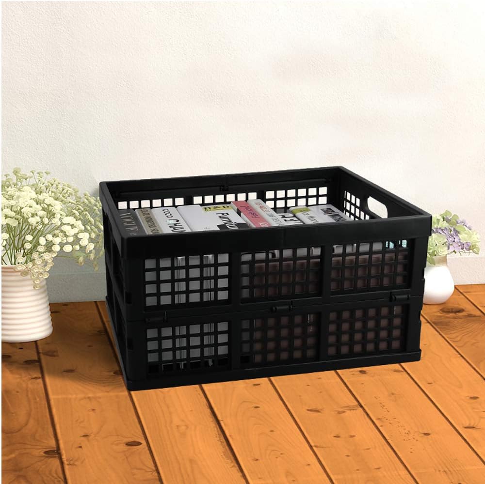 Collapsible Storage Crates, 3-Pack Folding Baskets, 30 L, Black