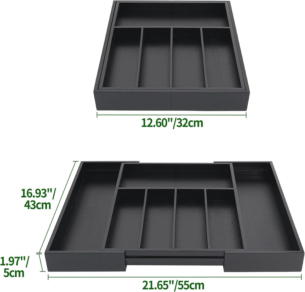 VaeFae Bamboo Drawer Organizer, Large, Black