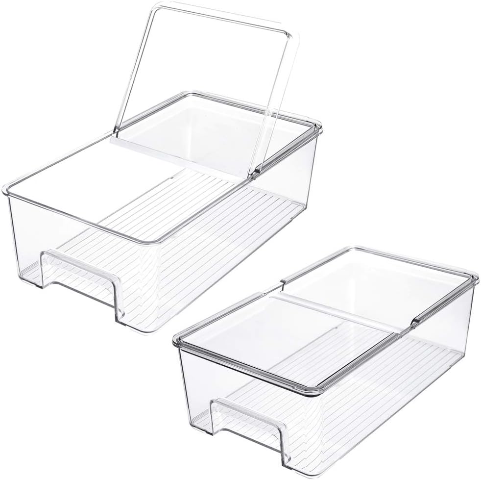 SANNO Vegetable Refrigerator Organizer Food Bins with lids Large Stackable Fr...
