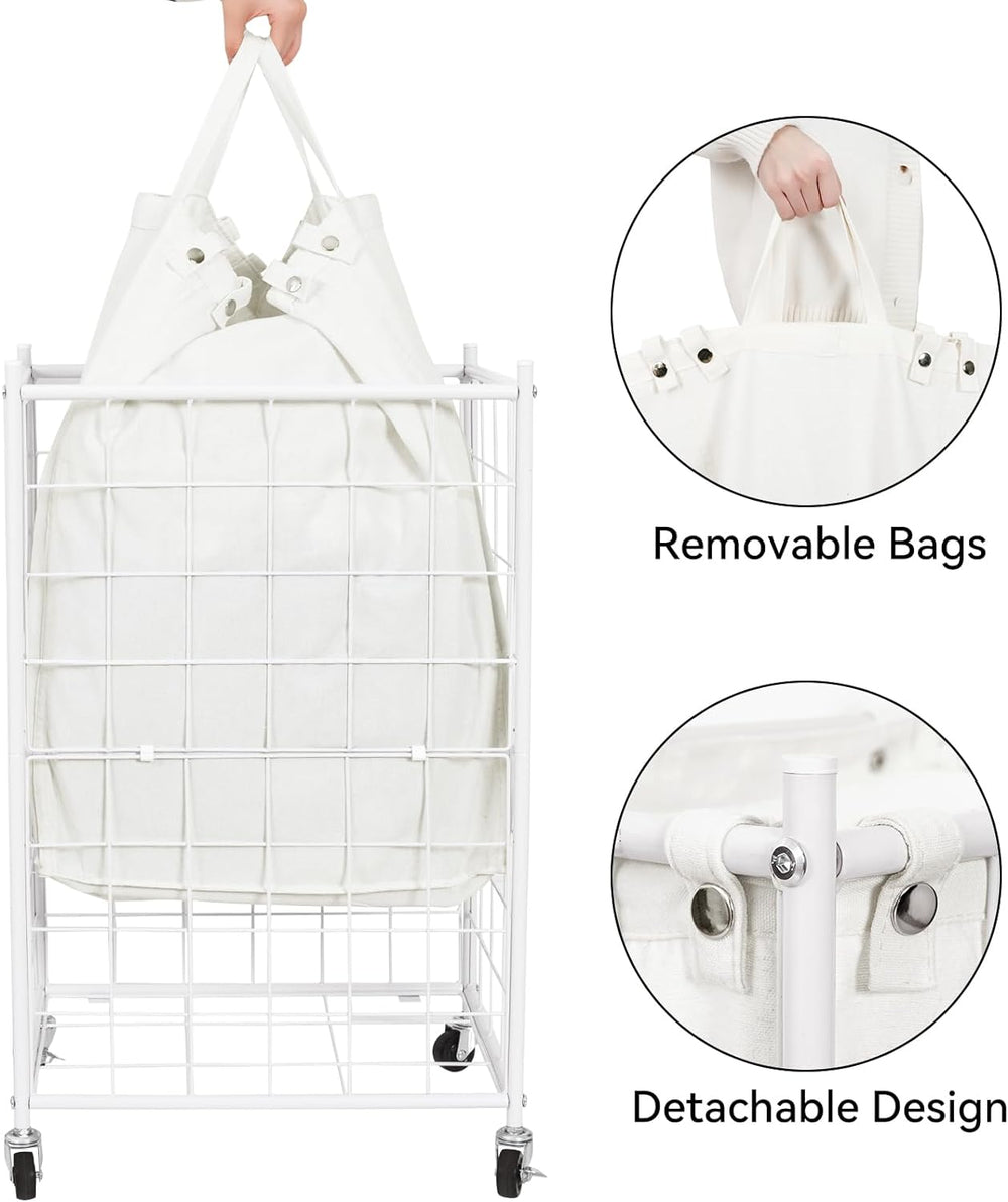 WOWLIVE Rolling Laundry Basket, Metal Wire Frame Laundry Hamper with Wheels