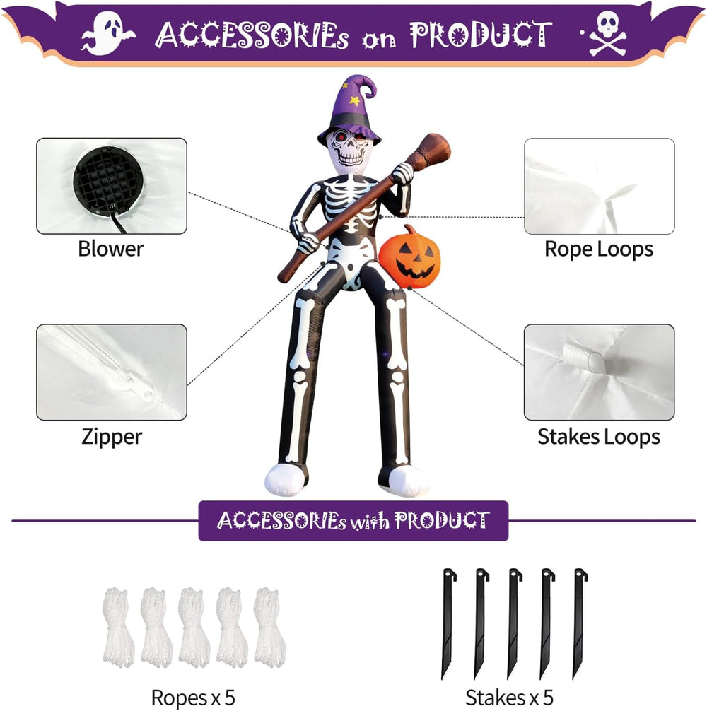 DomKom 12 FT Halloween Inflatables Outdoor Decorations, Giant Skeleton Wizard...