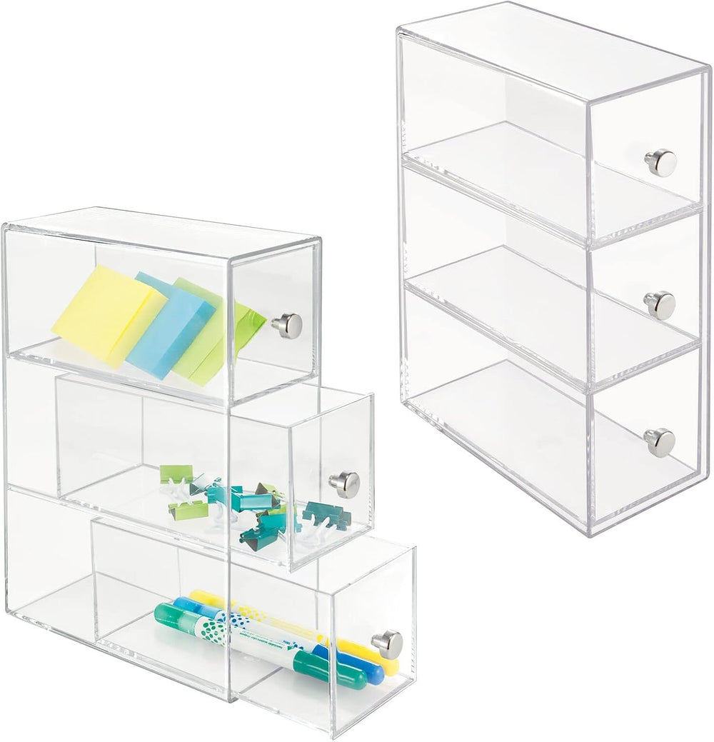 mDesign Plastic Stackable Desktop Organizer Tower Storage Station with 3 Draw...