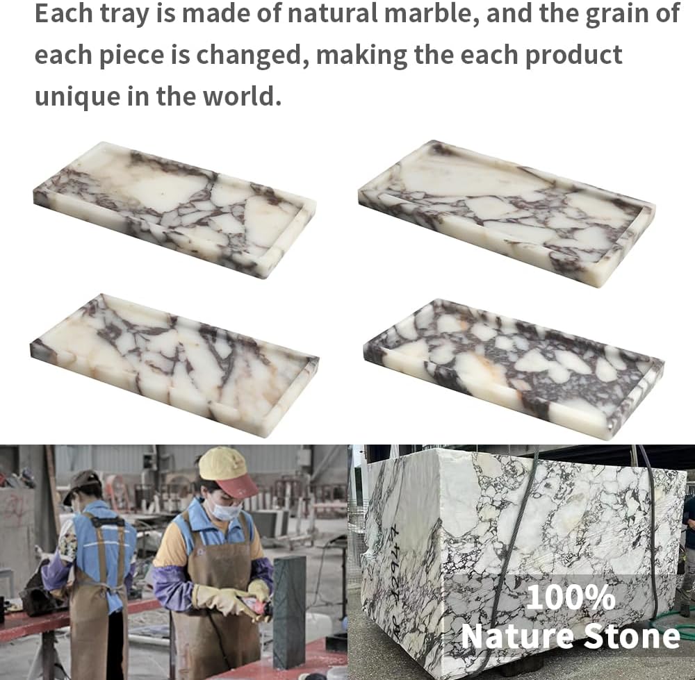 100% Natural Marble Tray, 10"x5" Calaccata Viola Vanity Tray