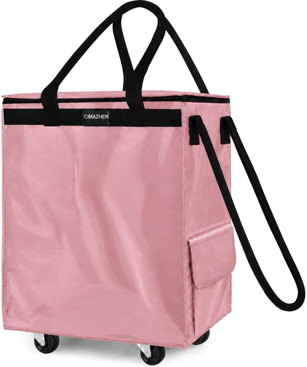 Rolling Grocery Bag on 4 Wheels, Reusable Shopping Tote Bag with 3 Handles