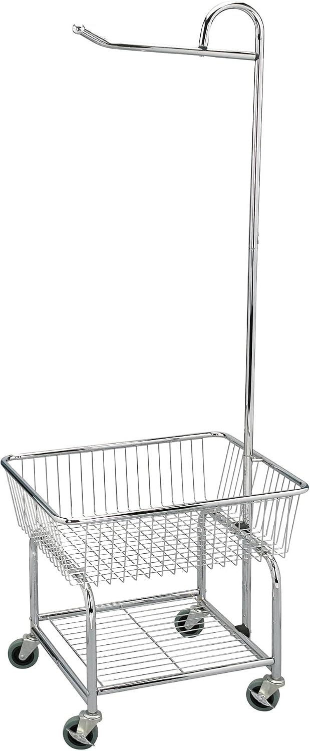 Unknown1 Chrome Laundry Rolling Cart with Basket and Hanging Bar 25 X 21 67 I...