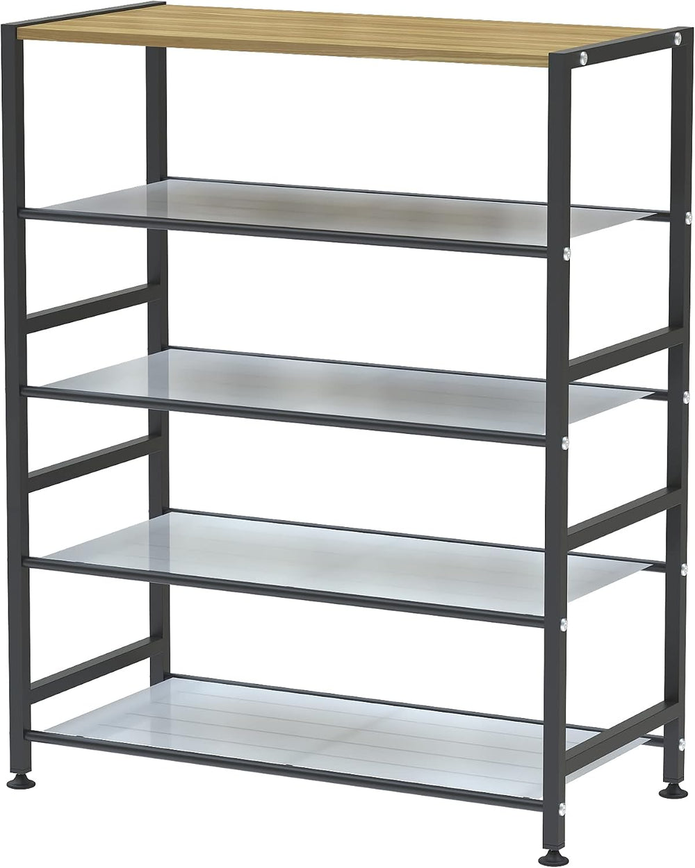 AHMED Shoe Rack,5-Tier Metal Shoe Rack with MDF Top Board and 4 Mesh Shelves,...