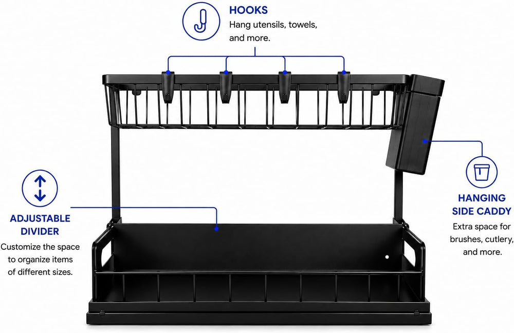 2-Tier Under Sink Organizer, Pull-Out Sliding Drawer, Heavy Duty Metal Storag...