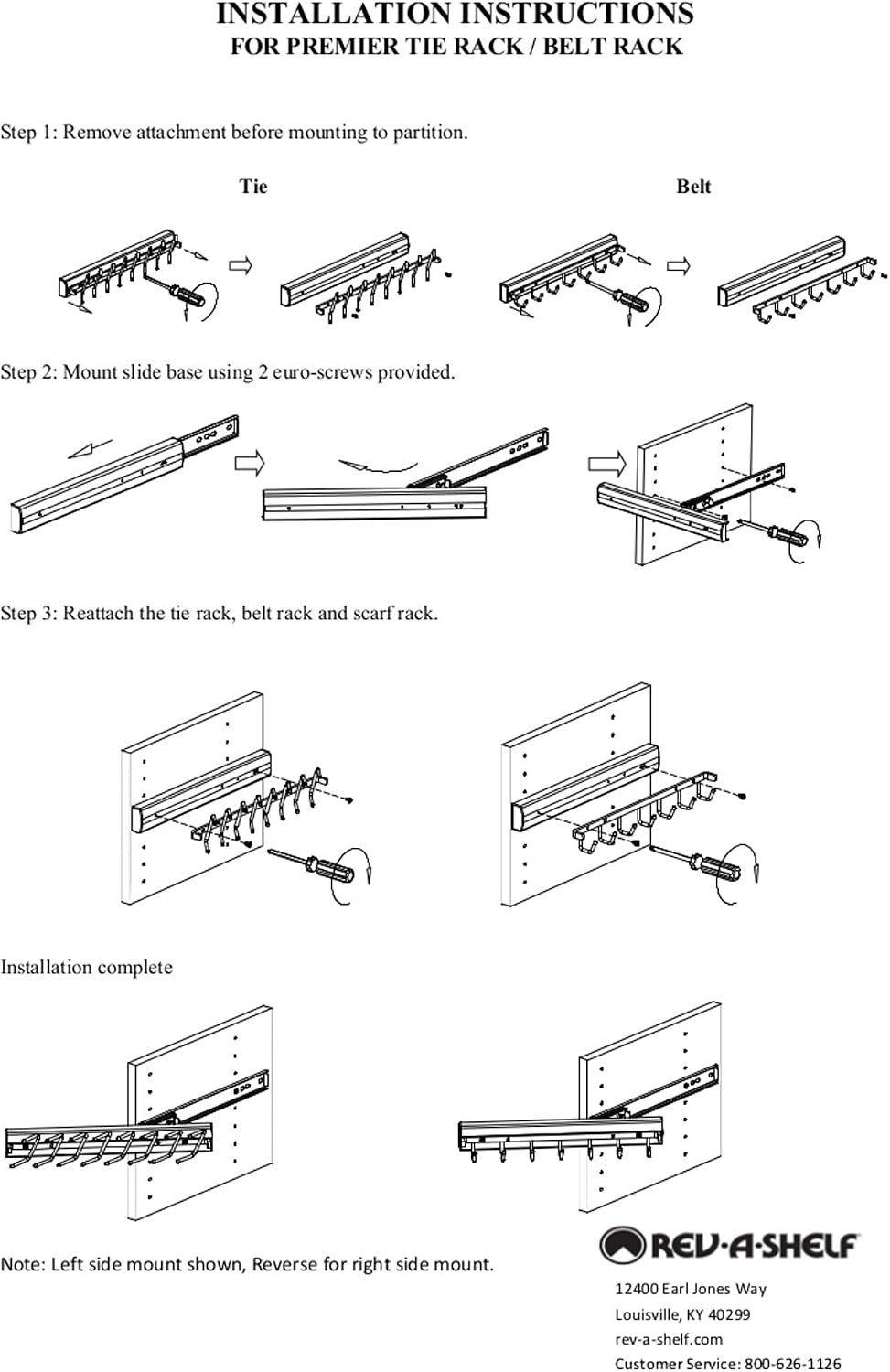 Sidelines Premier Pullout Swivel Belt Rack for Custom Closet Systems