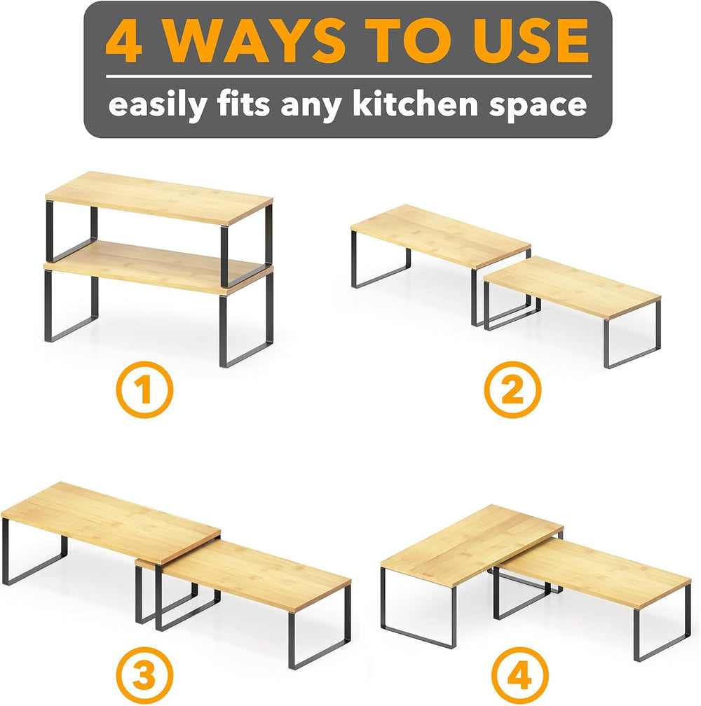 SpaceAid Cabinet Shelf Organizers 2 Pack, Kitchen Counter Rack Shelves Riser,...