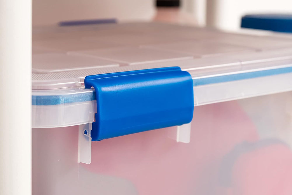 IRIS USA 2-Pack 44 Qt Storage Bins with Gasket Lids, Clear/Blue