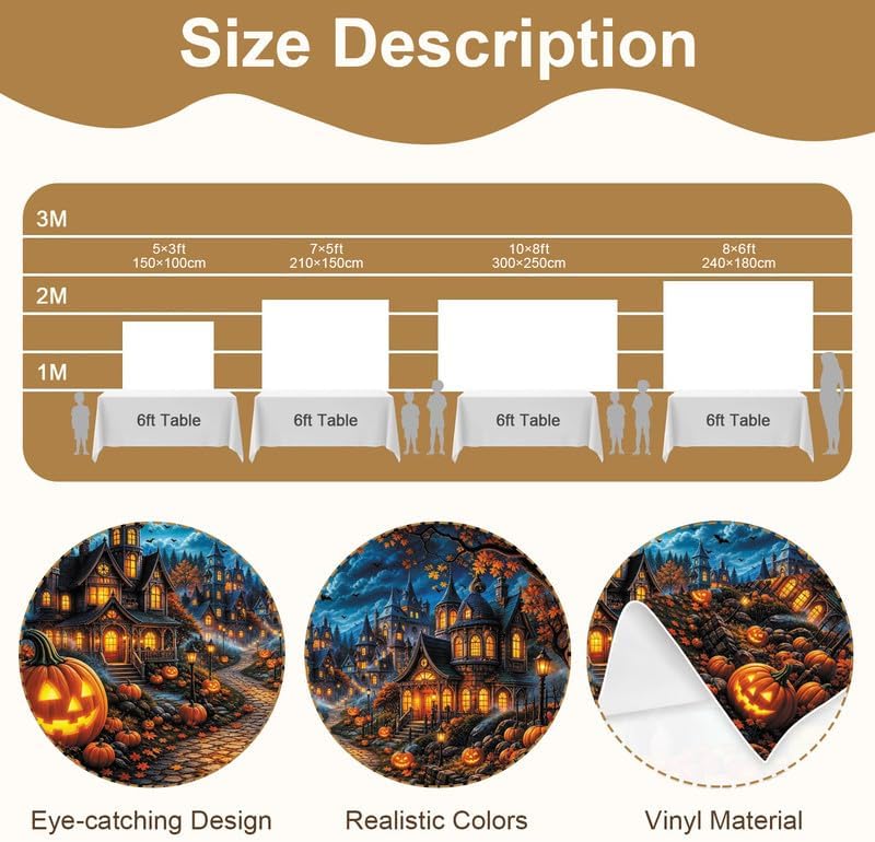 Halloween Spooky Haunted House Backdrop 10x8ft, Full Moon Pumpkin Village Cas...