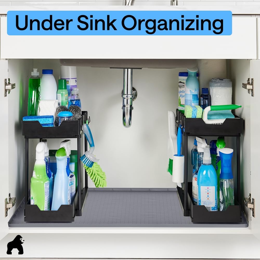 GORILLA GRIP Waterproof Silicone Under Sink Mat, Stay in Place, 34x22 Gray
