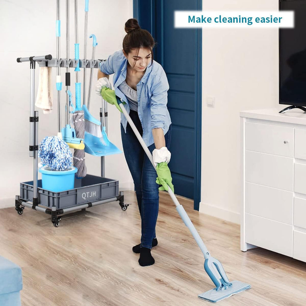 Broom And Mop Holder Put Wet Movable Floor-Mounted Mop Rack Floor Standing Cl...