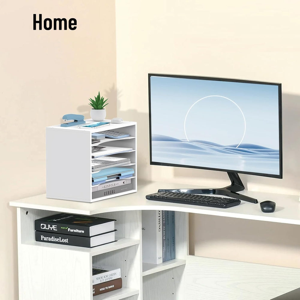 5-Tier Paper Organizer for Desk, Adjustable Mail Organizer, White
