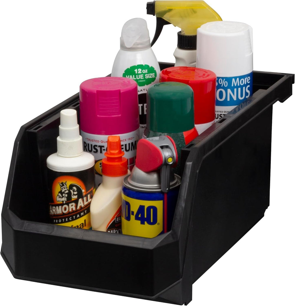 Large Stackable Plastic Storage Bins, 6-Pack, Black
