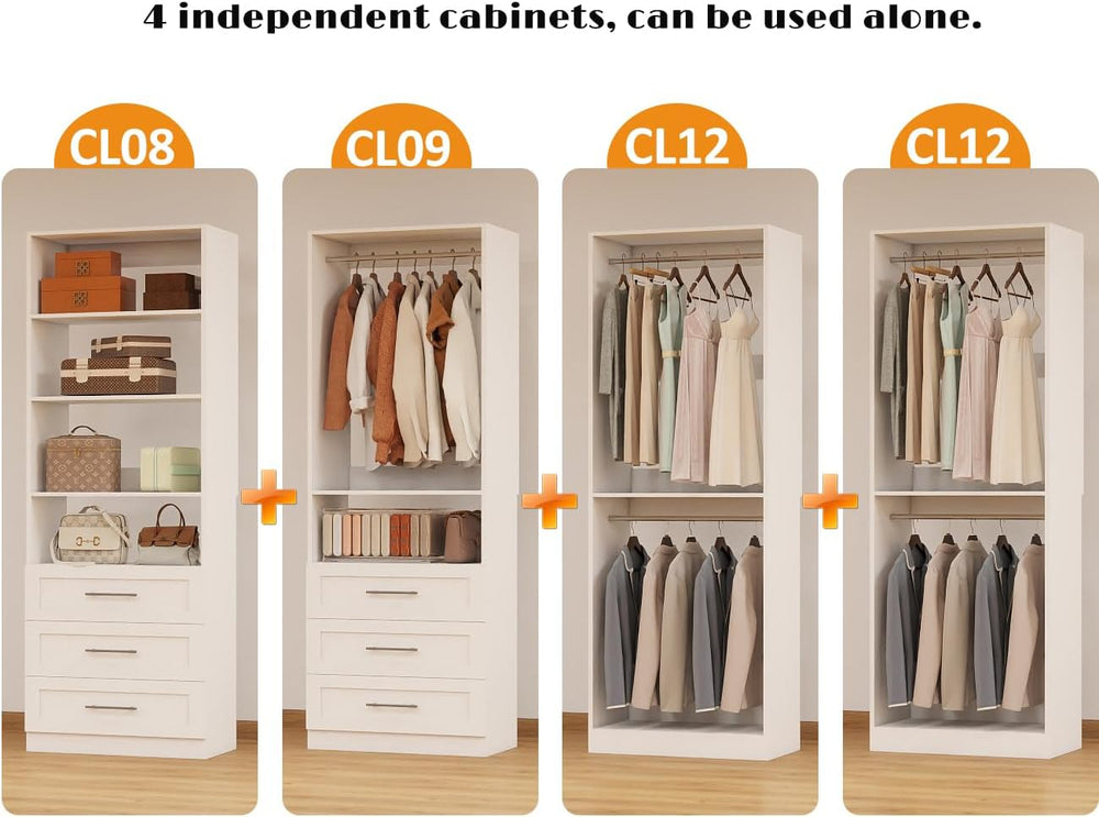 Closet System with 4 Sets, 8FT-21FT Modular Closet Organizer Systems with 6 D...