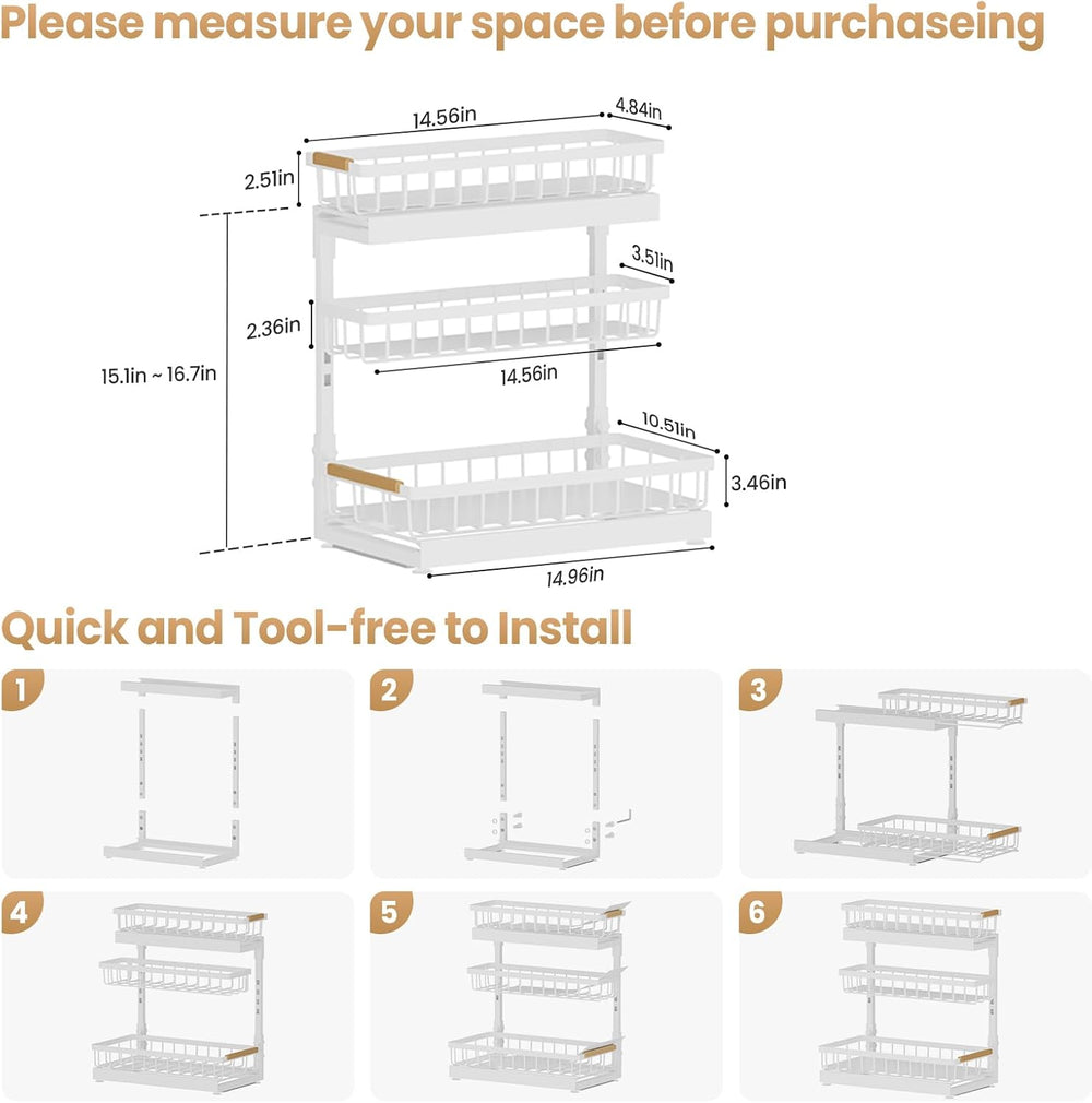Under Sink Organizer and Storage for Bathroom and Kitchen - 1 Pack 3 Tier