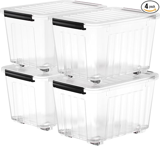 Nazhura 97 Quart Plastic Storage Bin, Stackable and Nestable Storage Boxes (4...