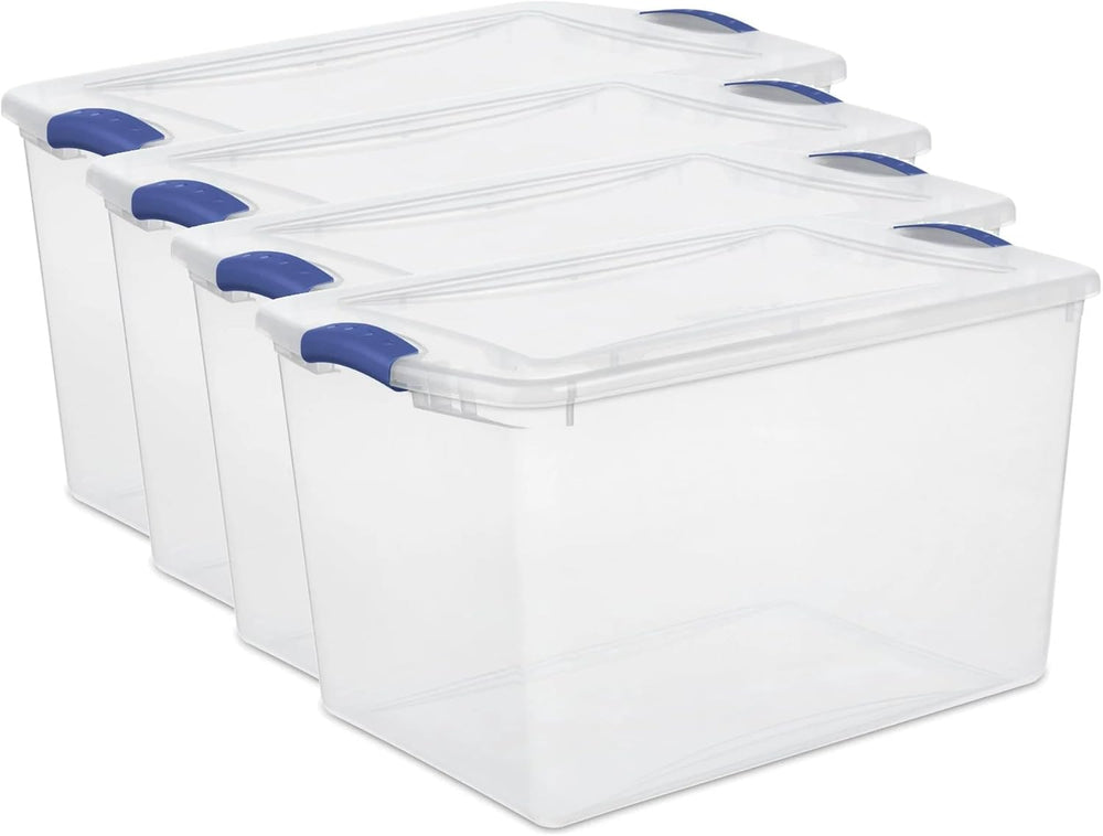 Large Storage Bin with Latch Lid (4 Pack) – 66 Quart Clear Plastic Storage Co...
