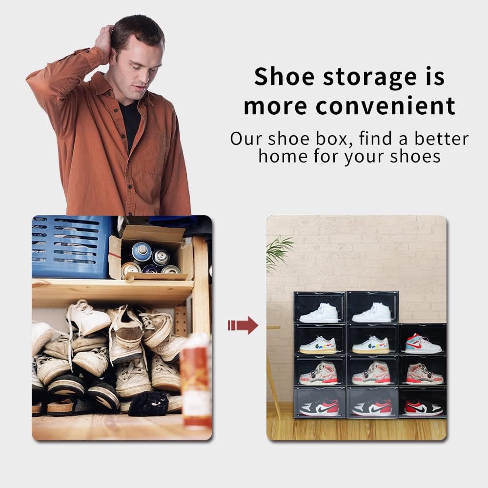 XL clear shoe storage boxes stackable, 8 Pack Large Shoe Boxes Clear Plastic ...
